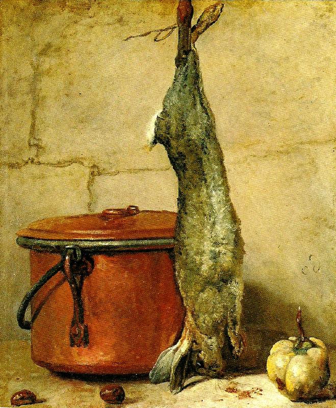 jean-simeon chardin stilleben med hare och kopparkittel oil painting picture